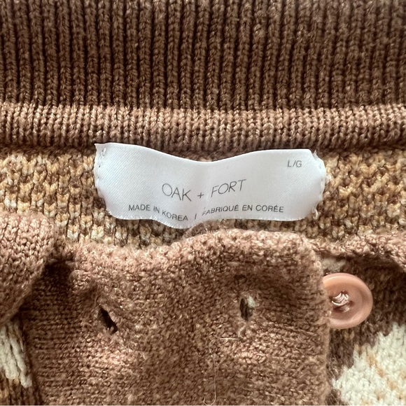 OAK + FORT Brown and Cream Polo Argyle Pattern Knit Sweater - Picture 2 of 7
